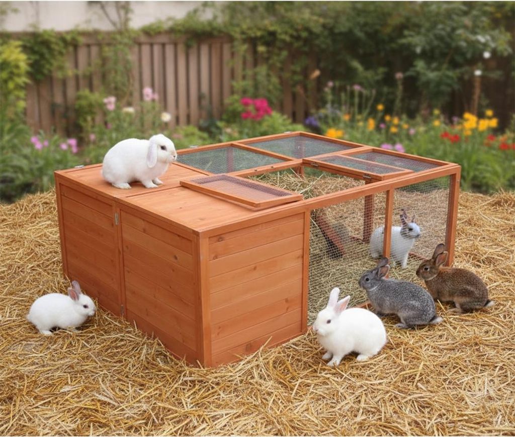 Mucola Freigehege faltbar Freilaufgehege Hasen Käfig Kaninchen Freilauf Meerschweinchen Gehege Kleintierstall Hasenstall - Braun