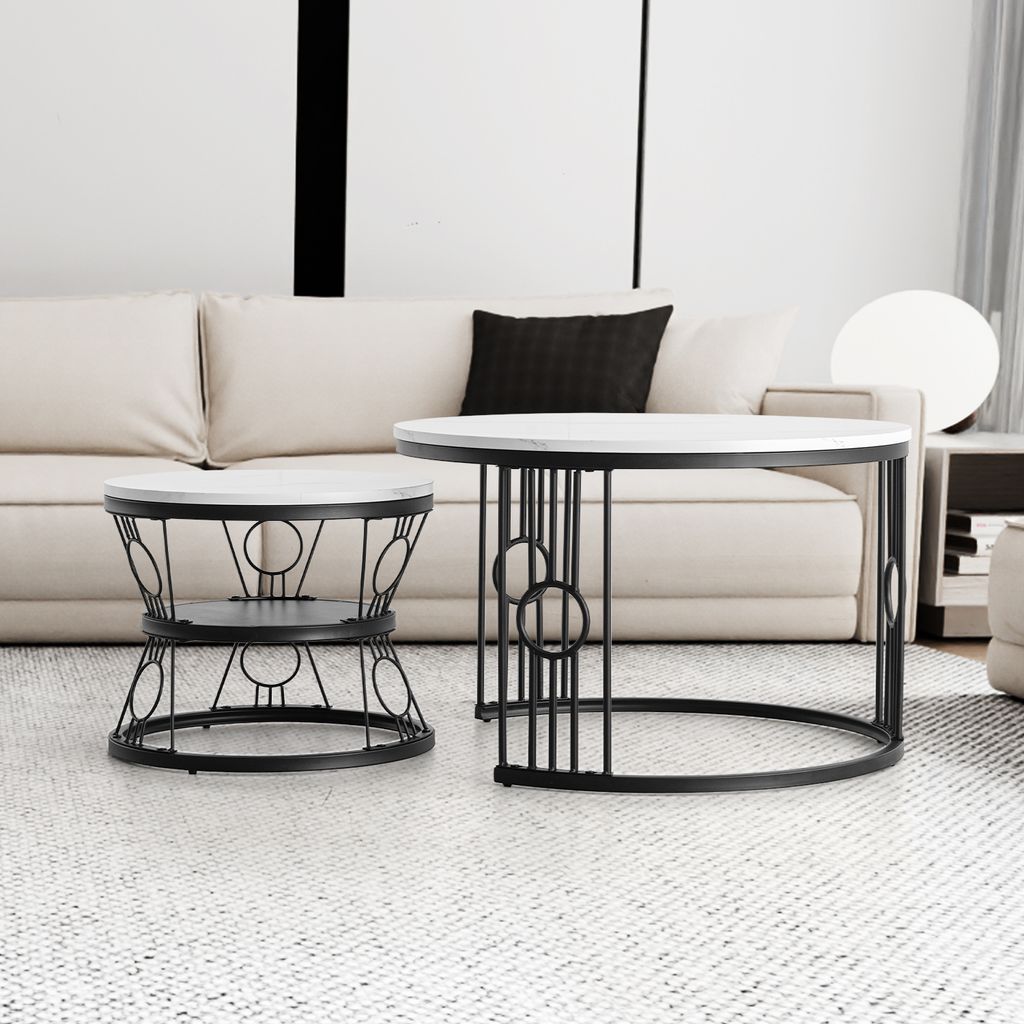 STILVORA 2er-set Couchtisch Satztisch mit Stabiler Eisenrahmen & leicht zu reinigende MDF-Tischplatte, Beistelltisch stapelbarer Sofatisch, Ideal f...