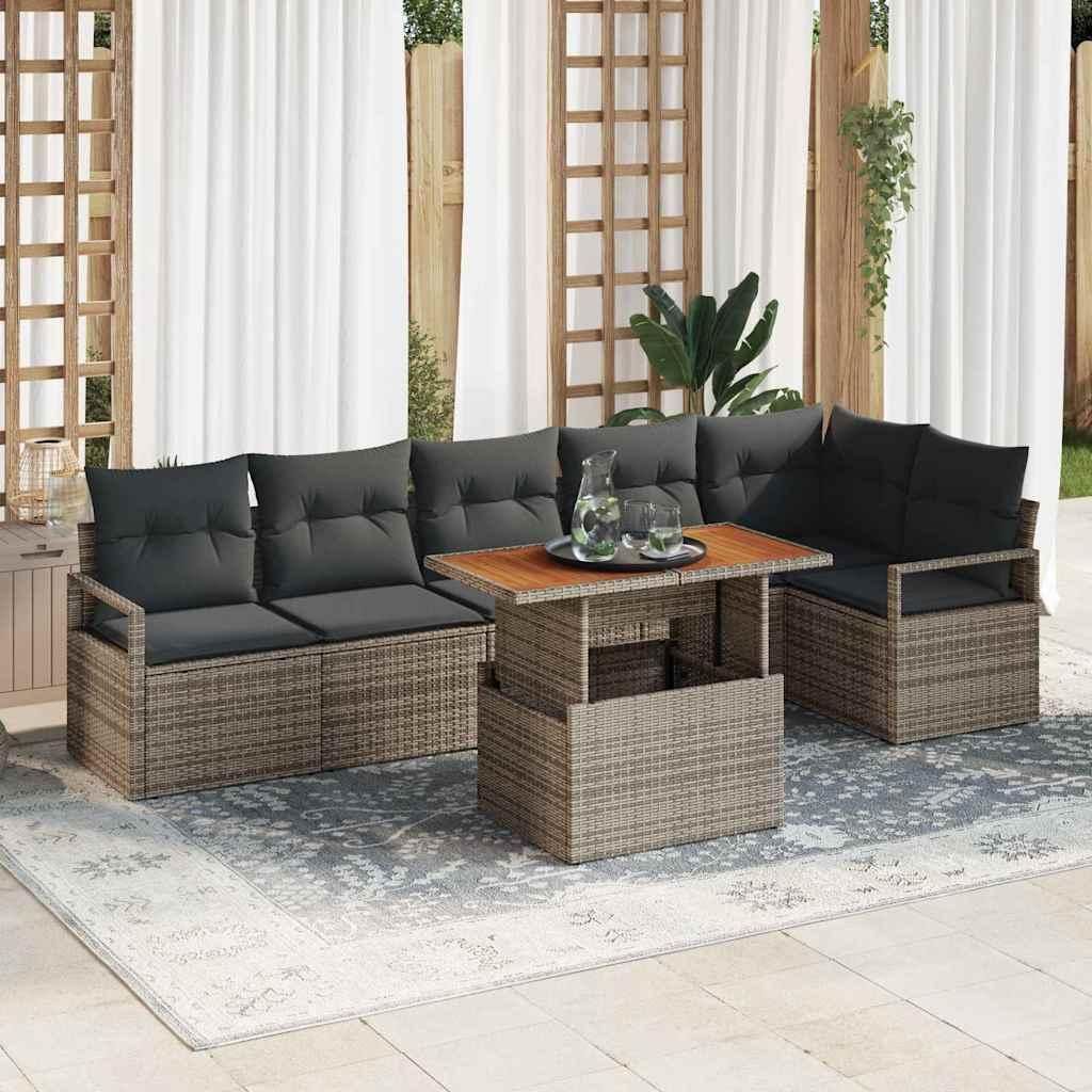 Maison Exclusive - Garten-Sofa-Set mit Speicher 7 pcs Grau Poly Rattan
