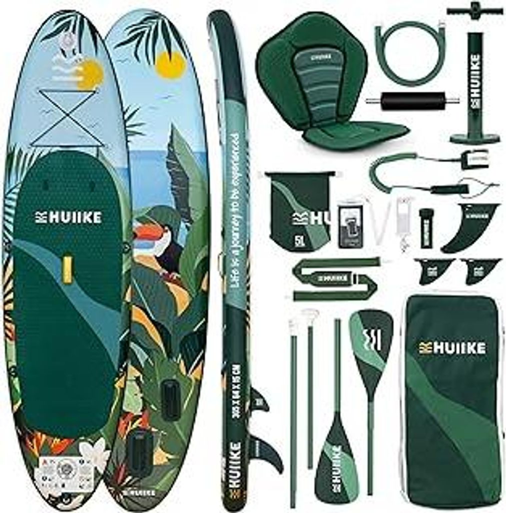 HUIIKE Stand Up Paddling Board mit Zubehör, Paddel, Finnen, Pumpe. Paddle Sup Board Aufblasbar Hohe Stabilität und Widerstandsfähigkeit. 305 x 8...