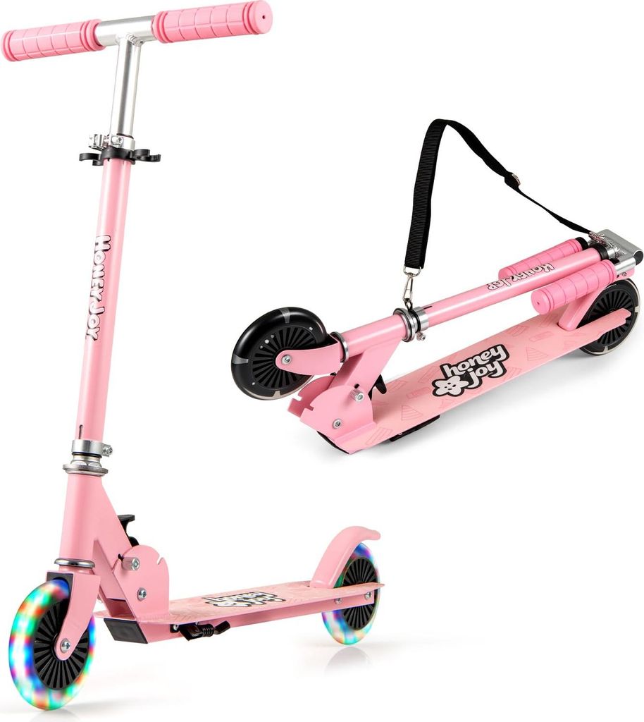 GOPLUS Scooter Kinder, 2-Rad-Roller mit blinkenden Rädern, verstellbarem Lenker & Hinterradbremse, klappbar Trickscooter für Kinder ab 3 Jahren, ...
