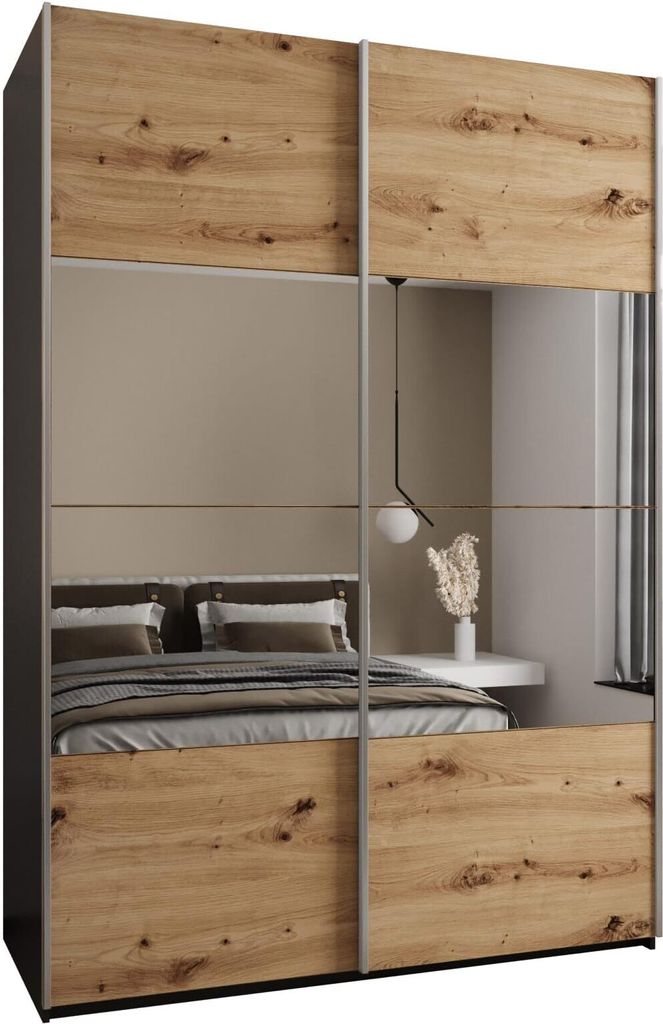 MEBLE KRYSPOL LUX 4 Schrank - 245,5x180x64cm - Schwarz, Artisan, Silber