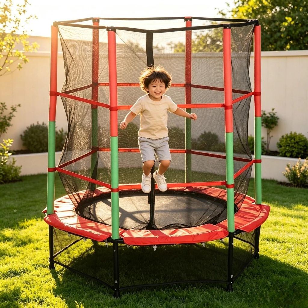 Trampoline pour enfants Ø140cm avec filet de sécurité Image du produit 