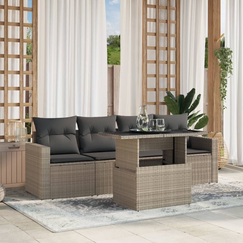 Maison Exclusive - 5-tlg. Garten-Sofagarnitur mit Kissen Hellgrau Poly Rattan