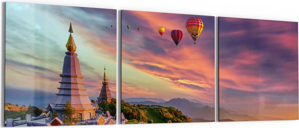 DEQORI Glasbild Echtglas 3x50x50 cm 'Das Dach Thailands' Wandbilder XXL groß