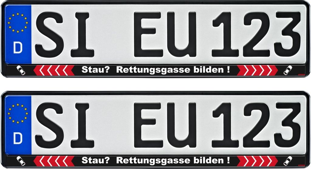 2 x Kennzeichenhalter - Rettungsgasse bilden - schwarz