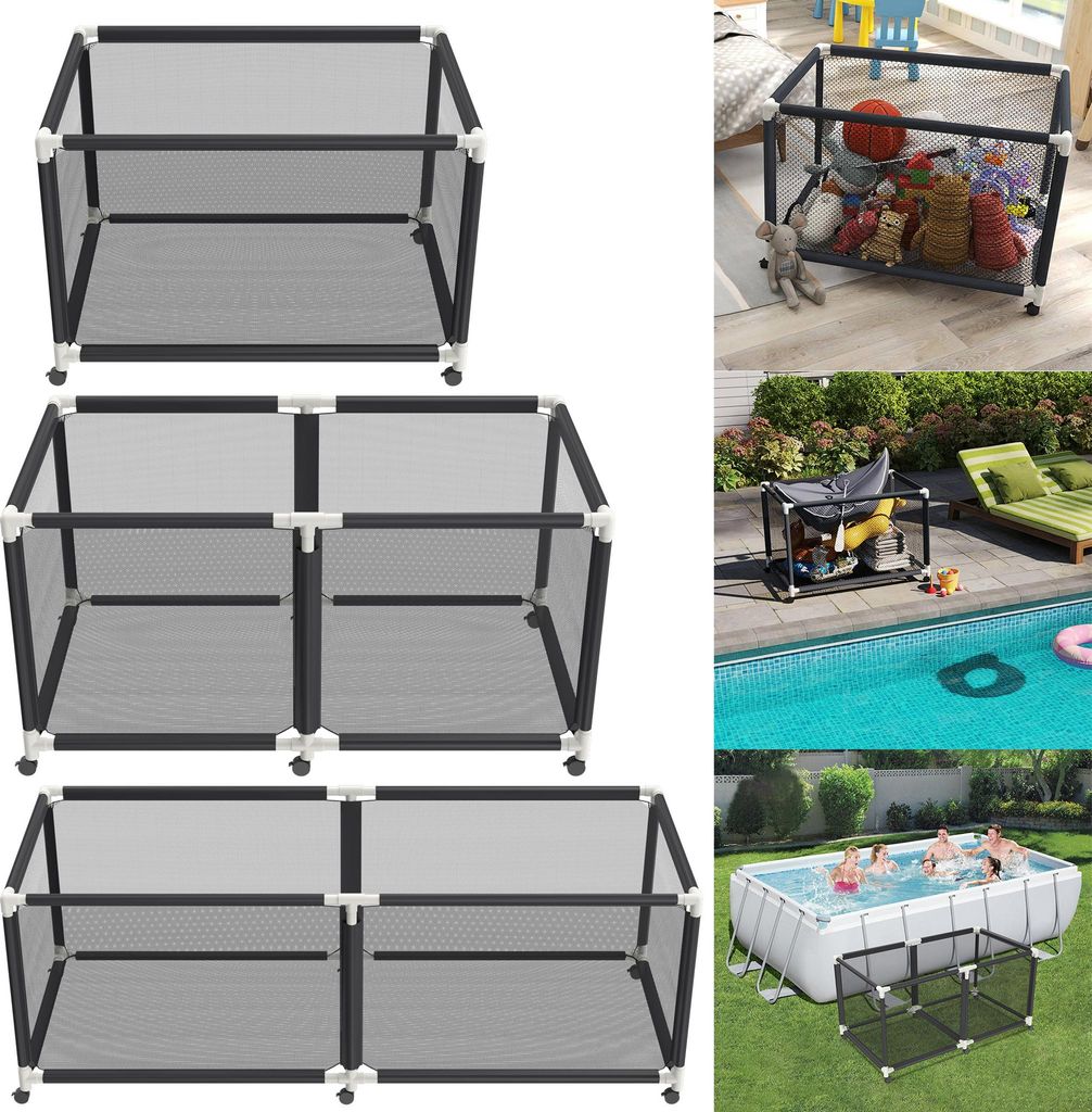 XINZI Pool-Aufbewahrungsbox Schwarz - Aus Netzstoff, mit Rollen, für Spielzeug/Schwimmer/Bälle, 160x79x88cm, stabiler Roll-Organizer für Schwimmbad