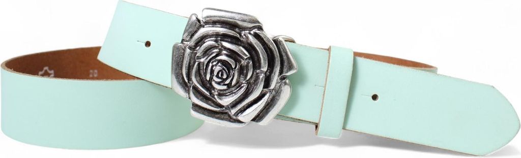 FRONHOFER Damen Ledergürtel Motivschnalle Rosenblüte altsilberne Gürtelschnalle 4 cm