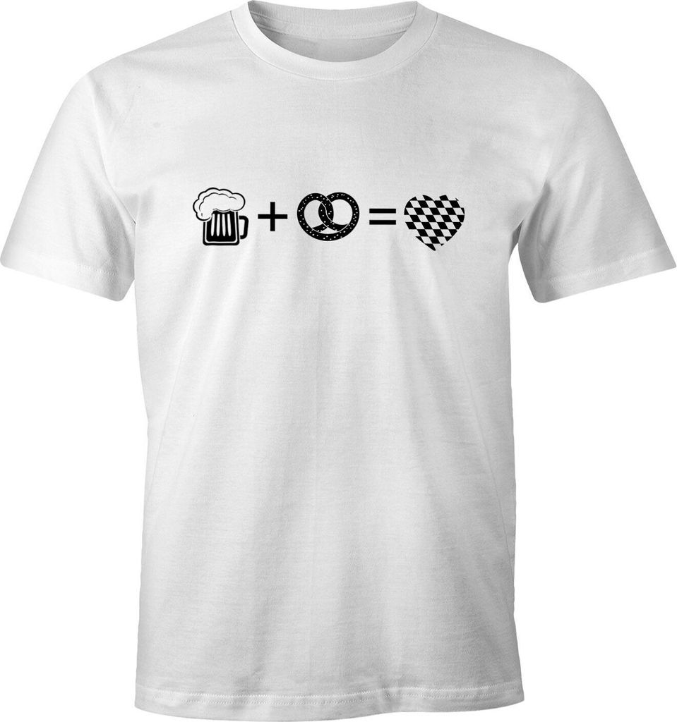 Herren T-Shirt Bier Brezel Herz Fun-Shirt Moonworks weiß 5XL