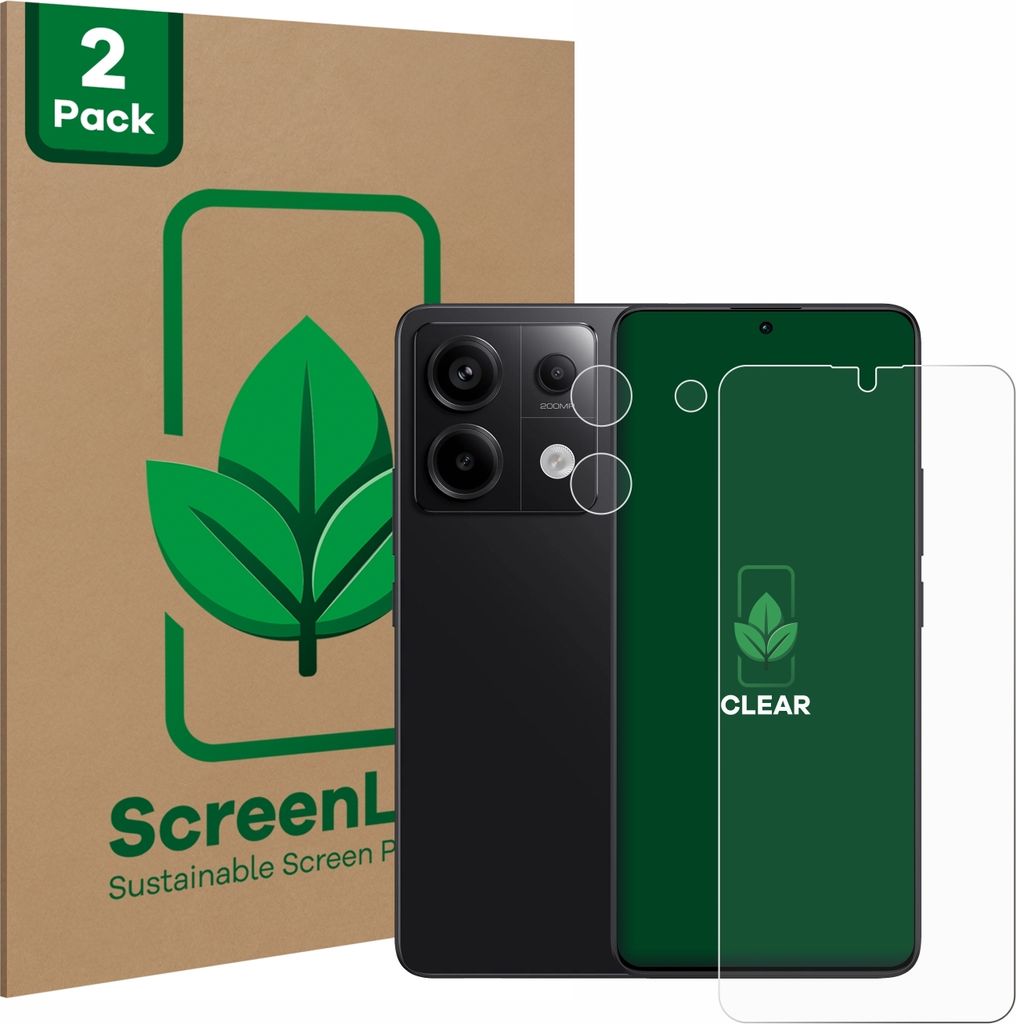 2x ScreenLeaf Schutzfolie für Xiaomi Redmi Note 13 Pro 5G (Display+Kamera) nachhaltiger Displayschutz Display Schutz Folie Klar Transparent
