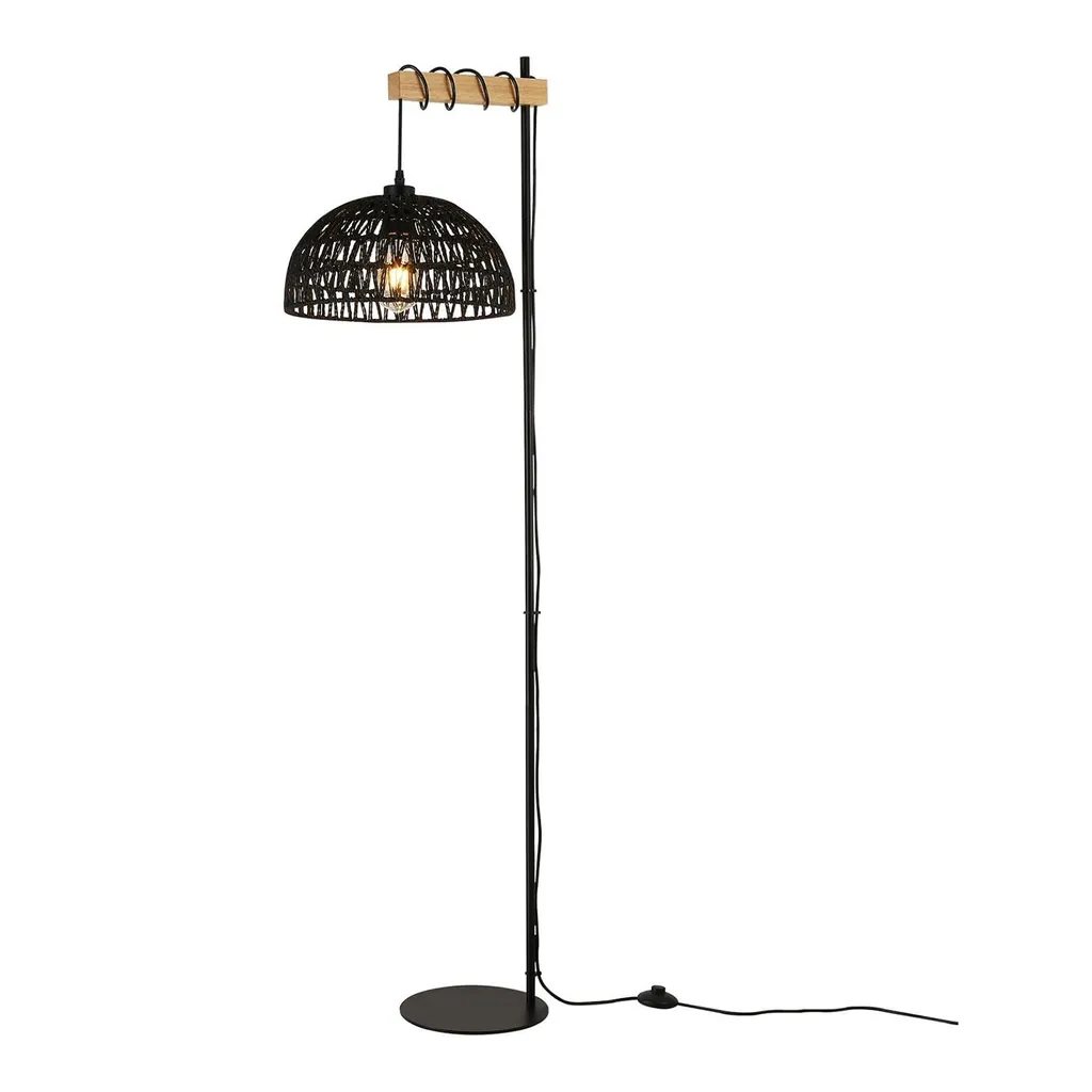 Lampadaire trépied en bois et jute noire Salvia pour salon moderne