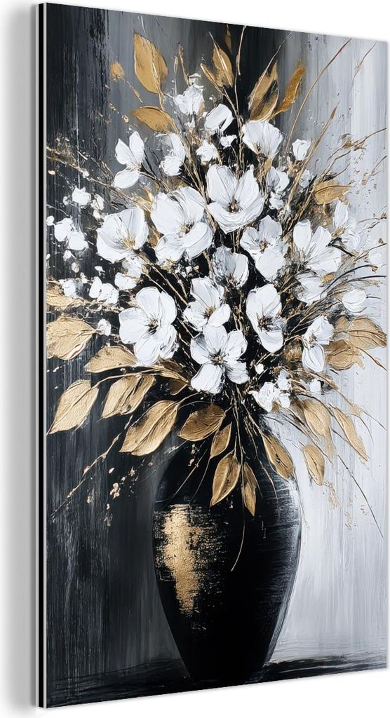 MuchoWow Wanddekoration Metall Metallbild Wandkunst 60x90 cm Blumen - Weiß - Vase - Abstrakt MuchoWow Aluminium Gemälde - Wandbilder - Aluminium
