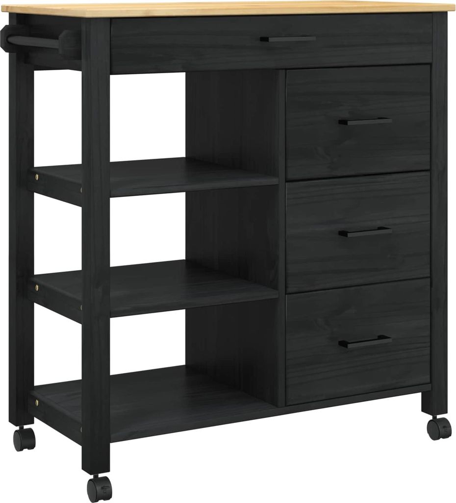 vidaXL Küchentrolley MONZA Schwarz 84 x 40 x 88,5 cm Massivholz Kiefer