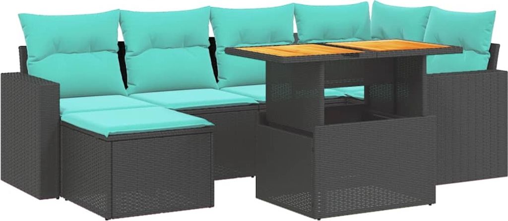 vidaXL 11-tlg. Garten-Sofagarnitur mit Kissen Beige Poly Rattan