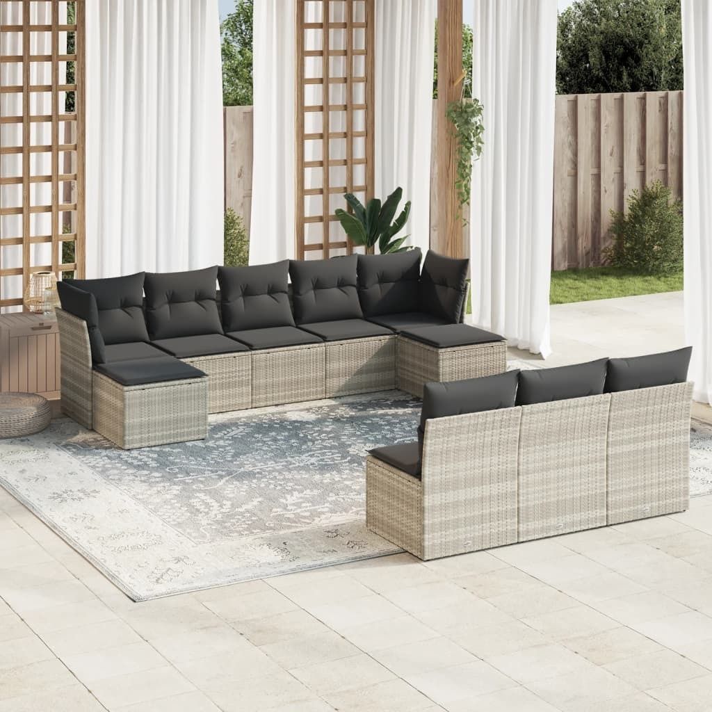 Maison Exclusive - 10-tlg. Garten-Sofagarnitur mit Kissen Hellgrau Poly Rattan