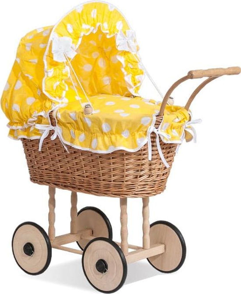 Puppenwagen aus natürlichem Korbgeflecht – Korbbuggy – Robuste Holzkonstruktion für sicheres Spielen