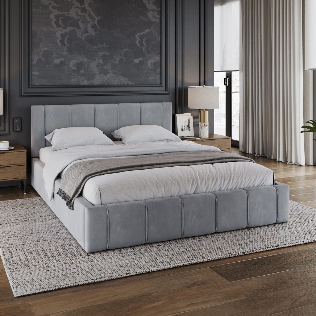 FDM Bett FLORIDA Paris 120x200 cm Polsterbett mit Lattenrost aus Metall Bettkasten Stauraumbett Samt steel