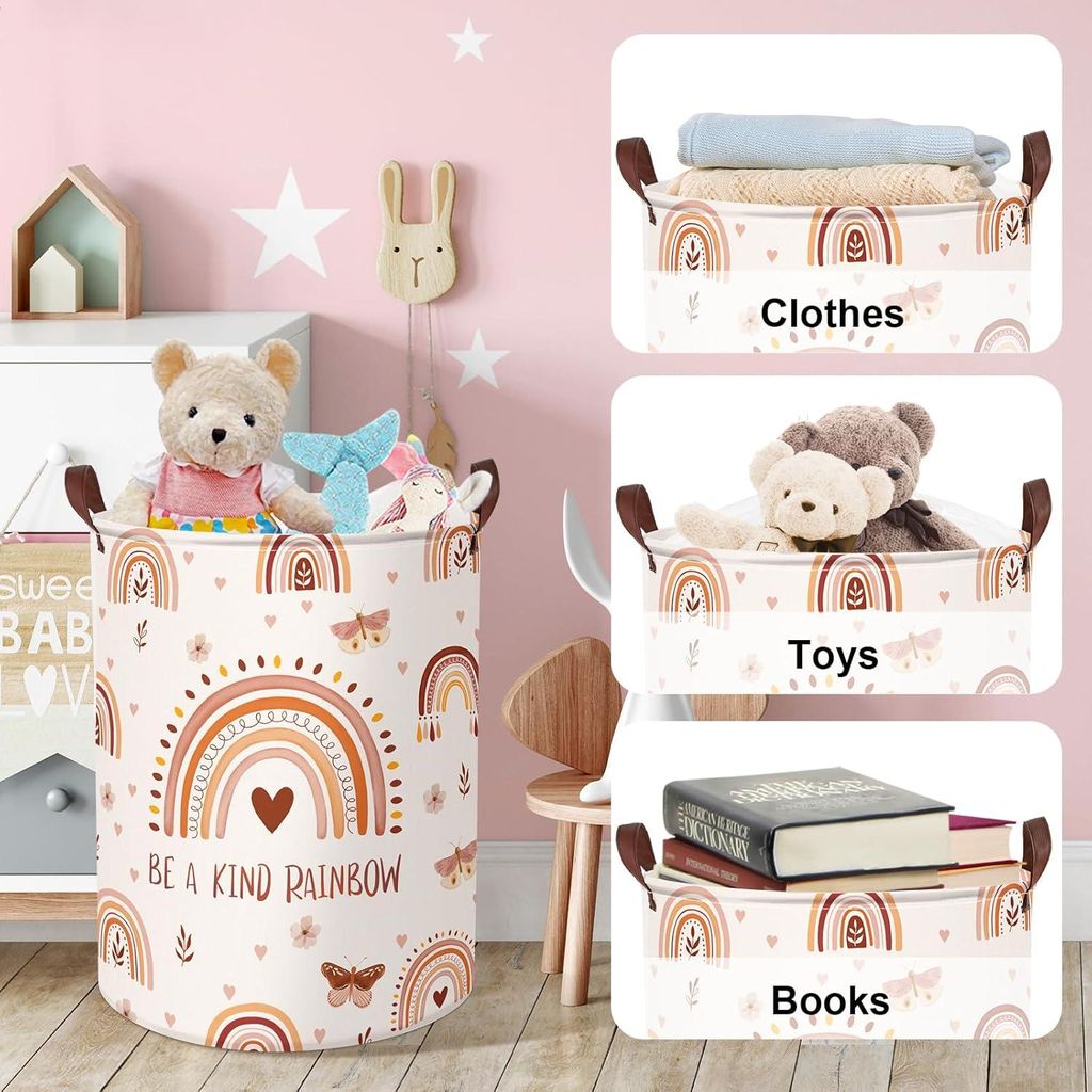 Boho Rainbow Wäschekorb 45L - Wasserdicht, Zusammenklappbar und Tragbar - Ideal für Kleidung und Spielzeug im Kinderzimmer