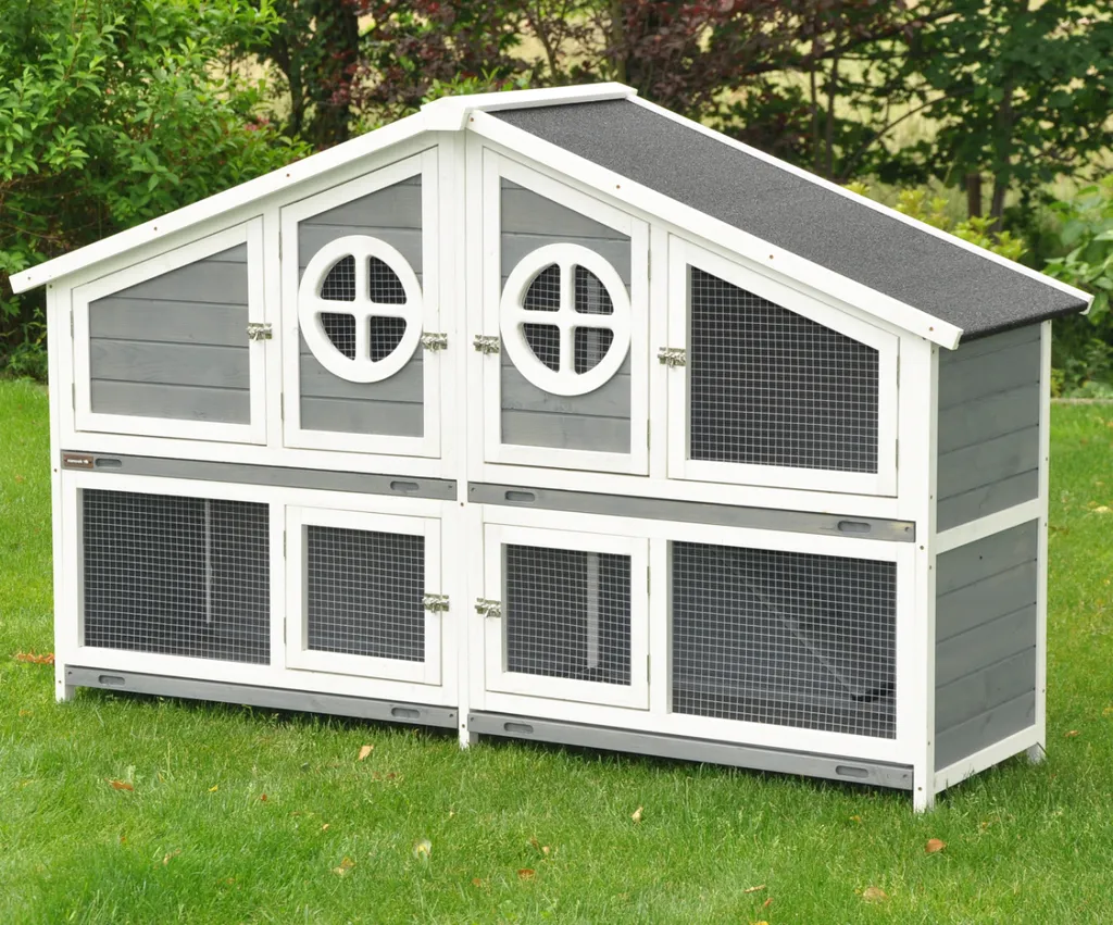 Clapier petits animaux Momo XXL gris 164x48x110 cm en bois robuste