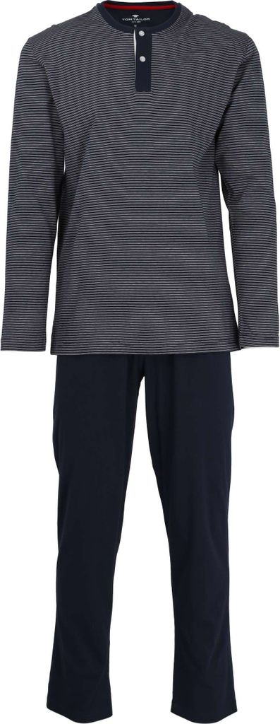 TOM TAILOR Herren Pyjama, Schlafanzug, Shirt und Hose, langarm, Baumwolle, Single Jersey, blau gestreift Größe: 98
