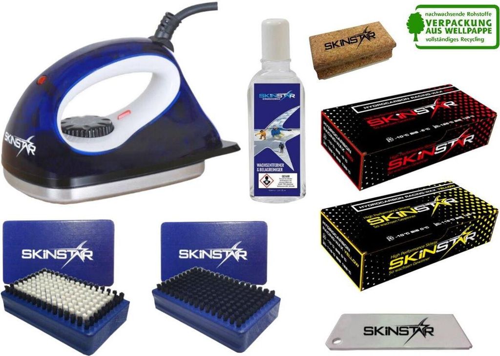 SKINSTAR Starter Ski Wachs Set, Wachsbügeleisen Bürste Hydrocarbonwachs 8-teilig Kit