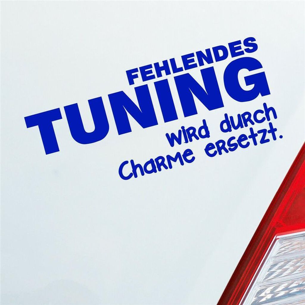 Auto Aufkleber Fehlendes tuning wird durch Charme ersetzt Alt 15x6,5 cm Dunkelblau Sticker Heckscheibenaufkleber