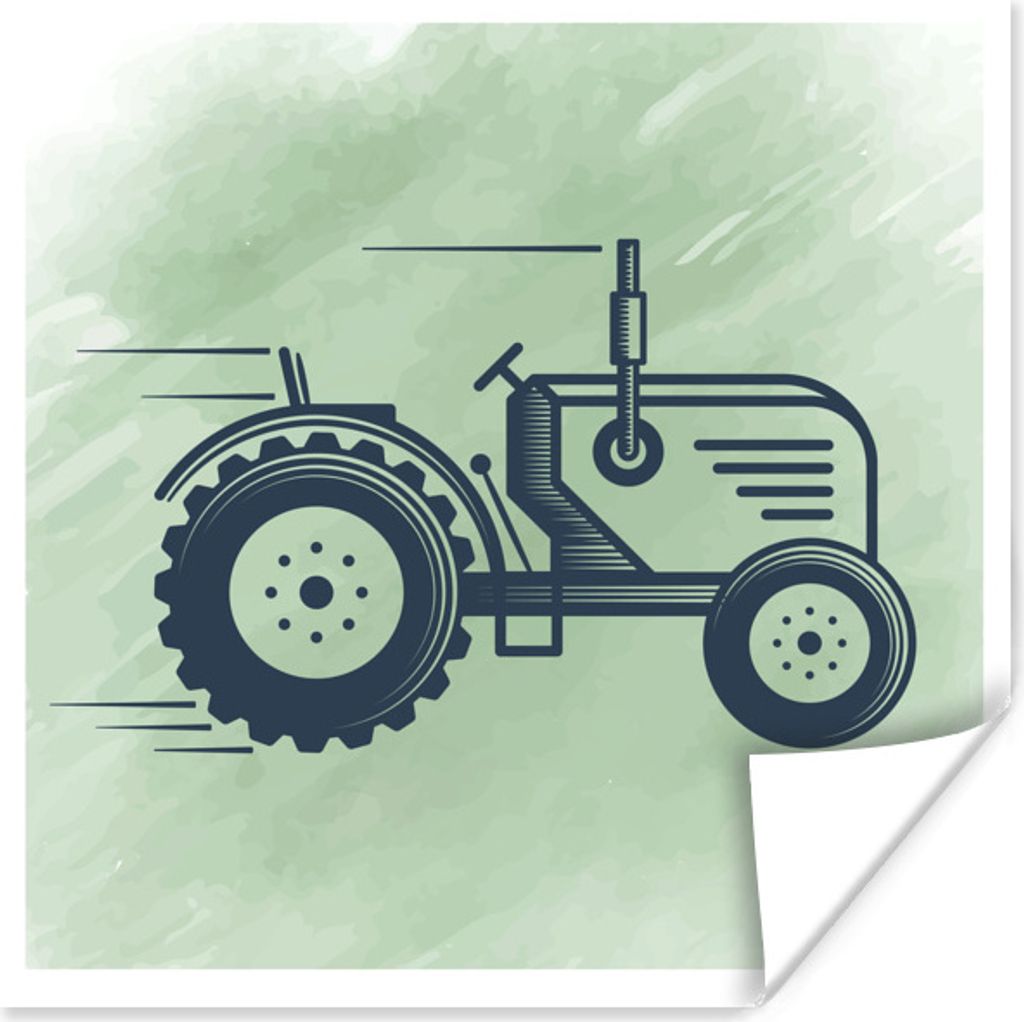 MuchoWow Poster Traktor - Rad - Schwarz 100x100 cm - Babyzimmer
