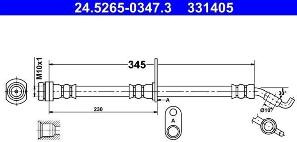 Flexible de frein ATE 24.5265-0347.3 pour Toyota Auris et Avensis T27