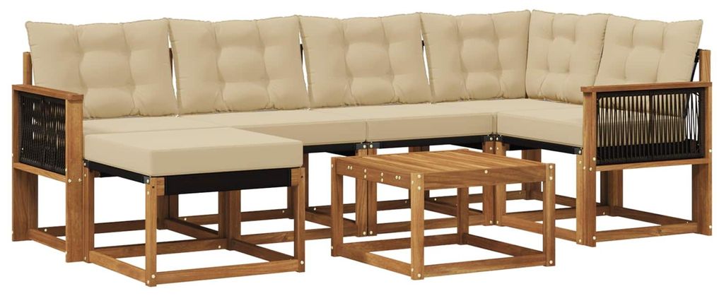 vidaXL Outdoor-Sofagarnitur mit Kissen 7 pcs Natur und Beige