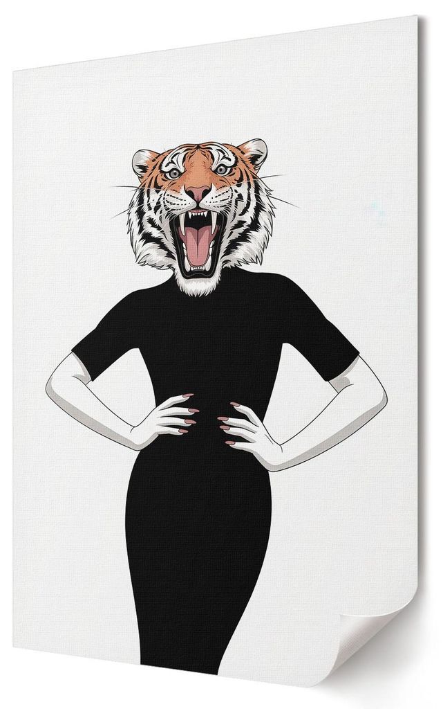 Tigerfrau- Kunstdruck A1 (59x84 cm) - Ausdrucksstark, Popkultur- Wandbild für Wohnzimmer Schlafzimmer & Flur, Modernes Poster Wanddeko, Ungerahmt