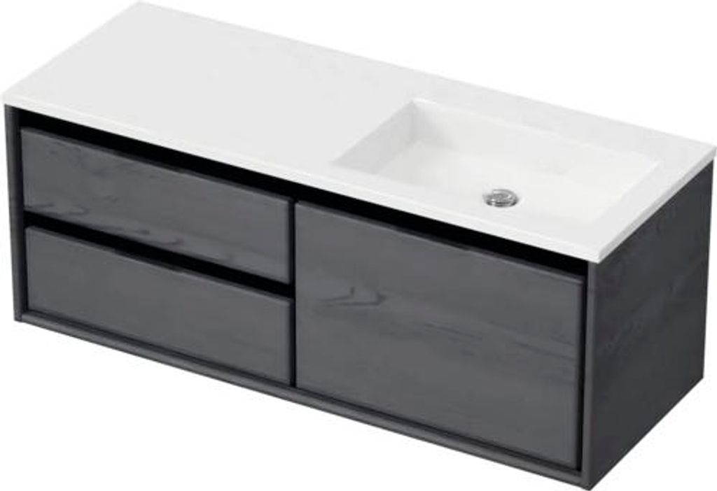 Badmöbel-Set Sanox Loft BxHxT 120,5 (60/60)) x 47 x 45,5 cm Frontfarbe black oak 2-teilig mit Waschtisch Mineralguss Bec