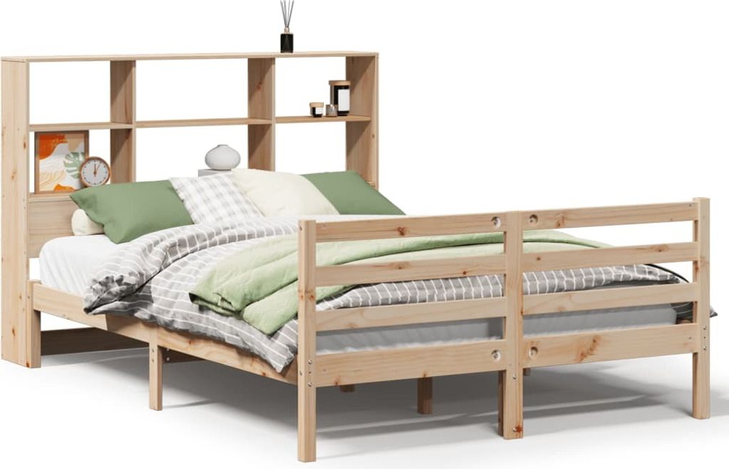 vidaXL Massivholzbett mit Regal ohne Matratze 150x200 cm Kiefernholz