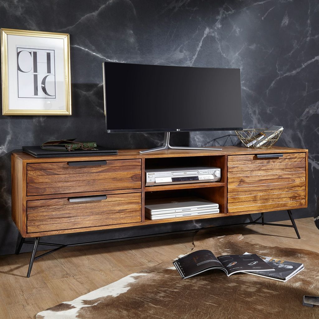 FineBuy Lowboard NISHAN 160x54x40 cm Sheesham Bois massif Image du produit 