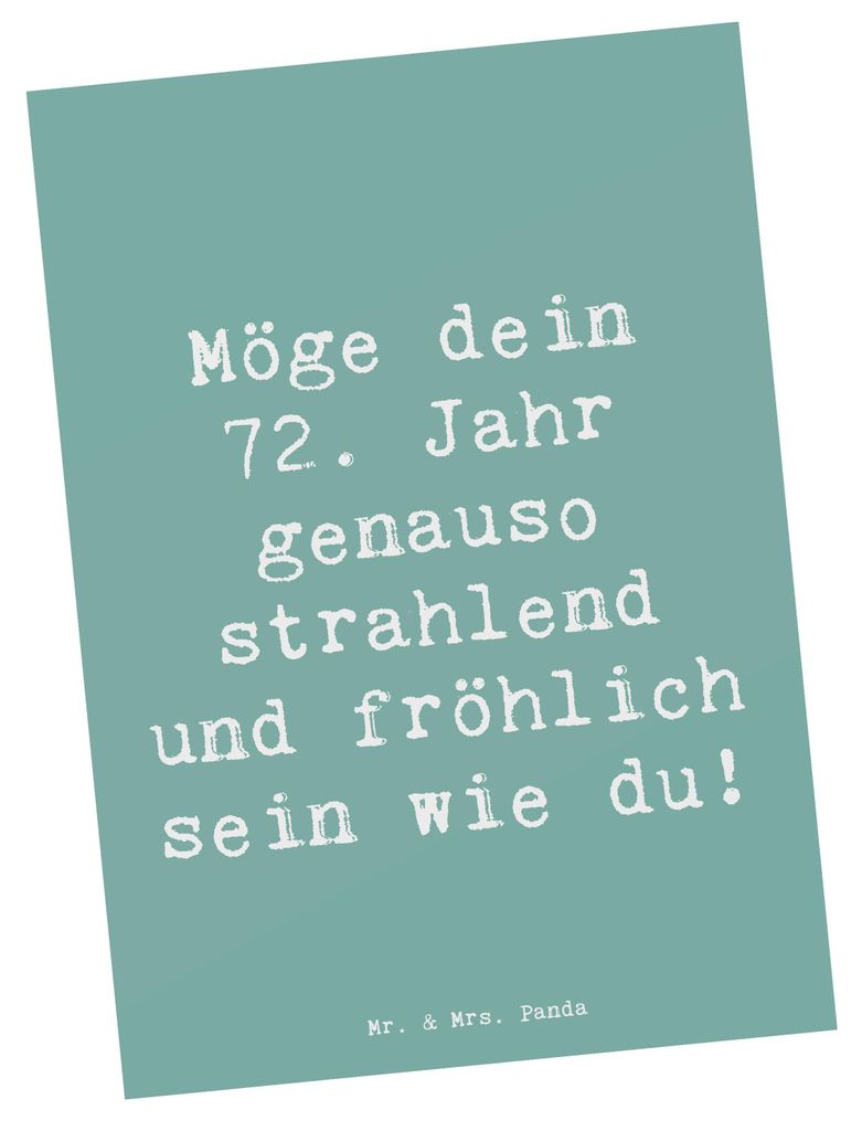 Mr. & Mrs. Panda Postkarte Spruch 72. Geburtstag Freude Glanz - Meeresbrise - Geschenk, strahlende Persönlichkeit, Happy Birthday, Dankbarkeit, Fo...