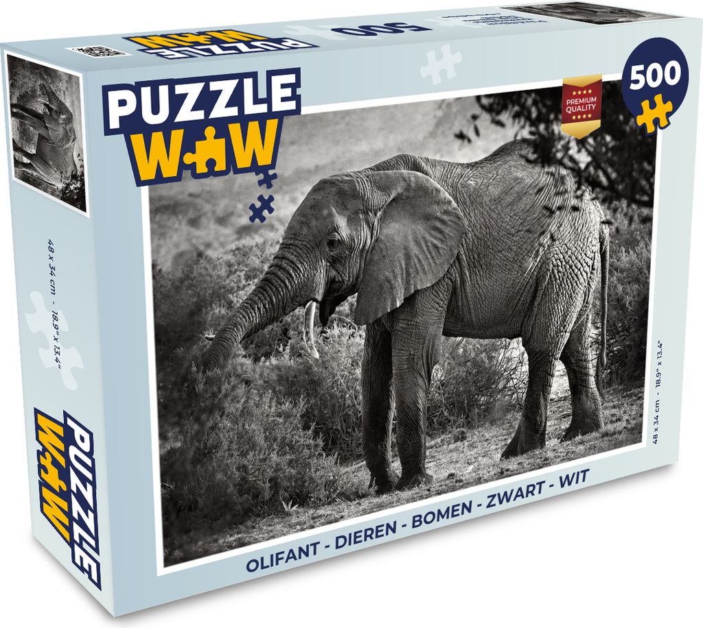 MuchoWow Puzzle 500 Teile Elefant - Tiere - Bäume - Schwarz - Weiß - 500 Teile - Kinder - Selberbauen - Puzzlespiele