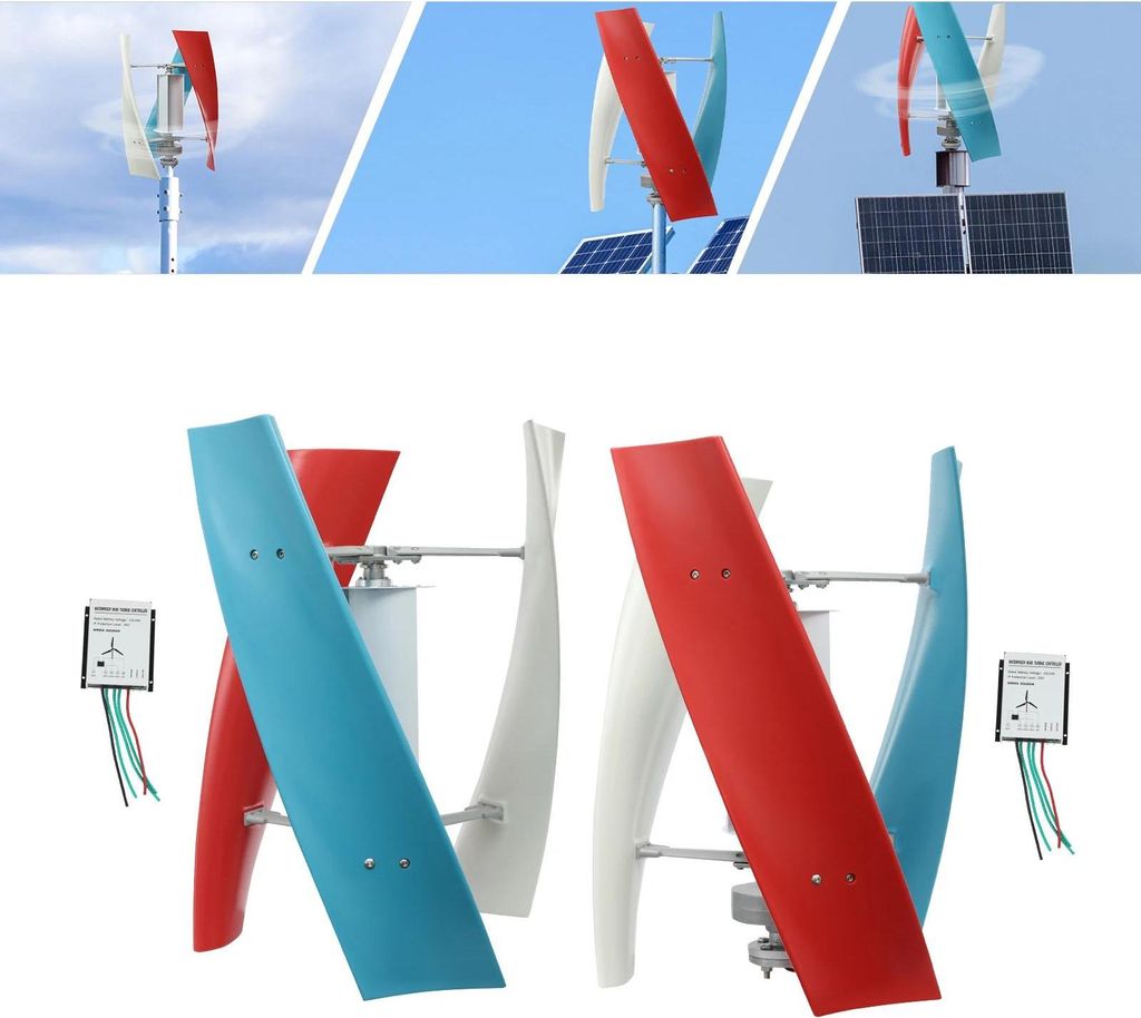Vertikale Windturbine - 12V 100 W Windgenerator - IP67 wasserdicht - 4 Rotorblätter - Elektromagnetische Bremse - Montage an der Mastspitze - Für...