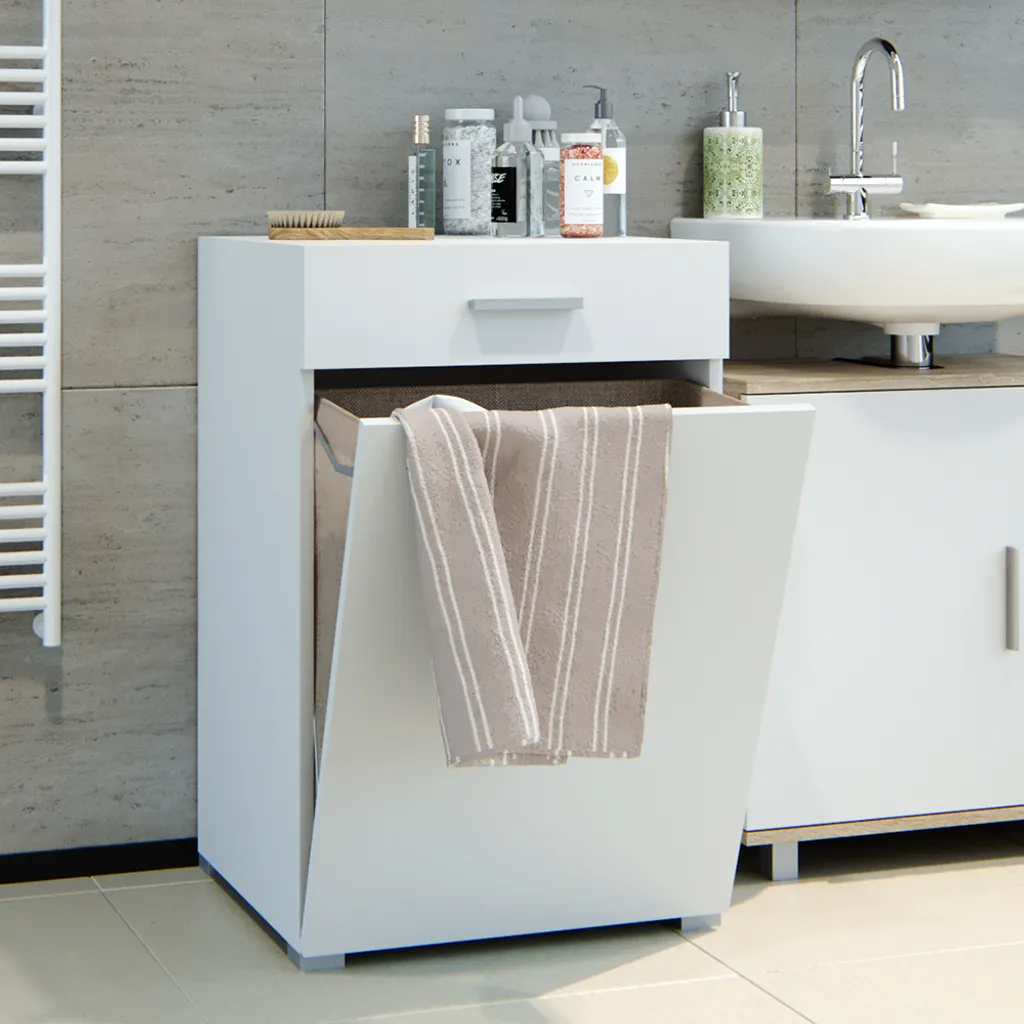 Vicco Armadietto Bagno Matteo Bianco 50x78.5 con Cesto Bucato Integrato