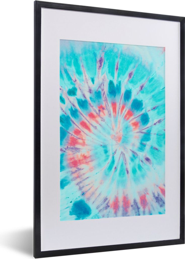 MuchoWow Gerahmtes Poster Sommer - Krawattenfärbung - Blau 40x60 cm - Poster mit Schwarzem Bilderrahmen Wandposter Rahmen Foto Bilder - Poster i...