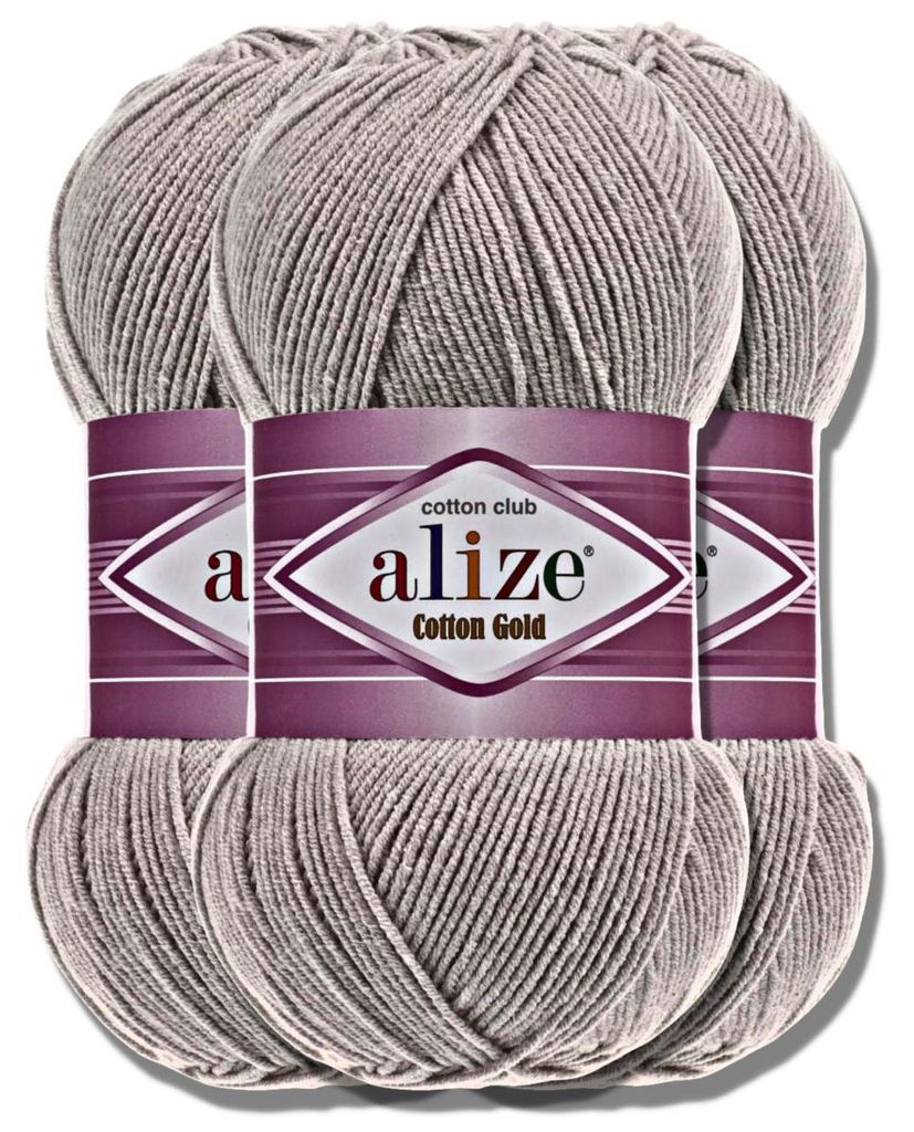 Alize 3x 100g Baumwolle Gold Wolle, Uni, Häkeln, Stricken (200)