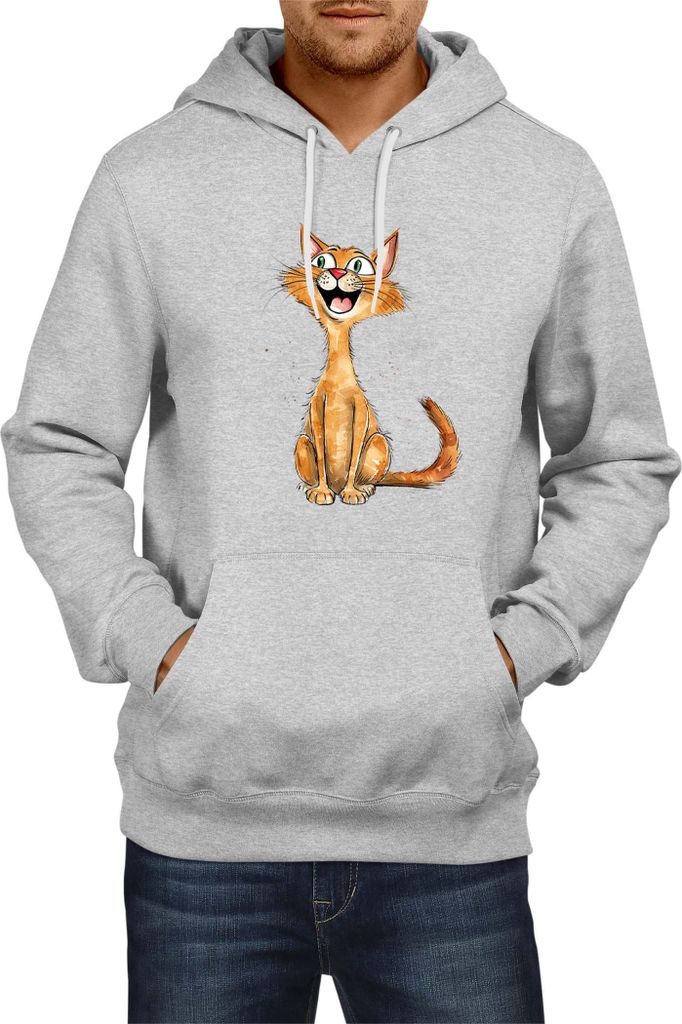 Herren Kapuzenpullover Funny Cats Breeds Abyssinian Cat 005, Man S / Grau