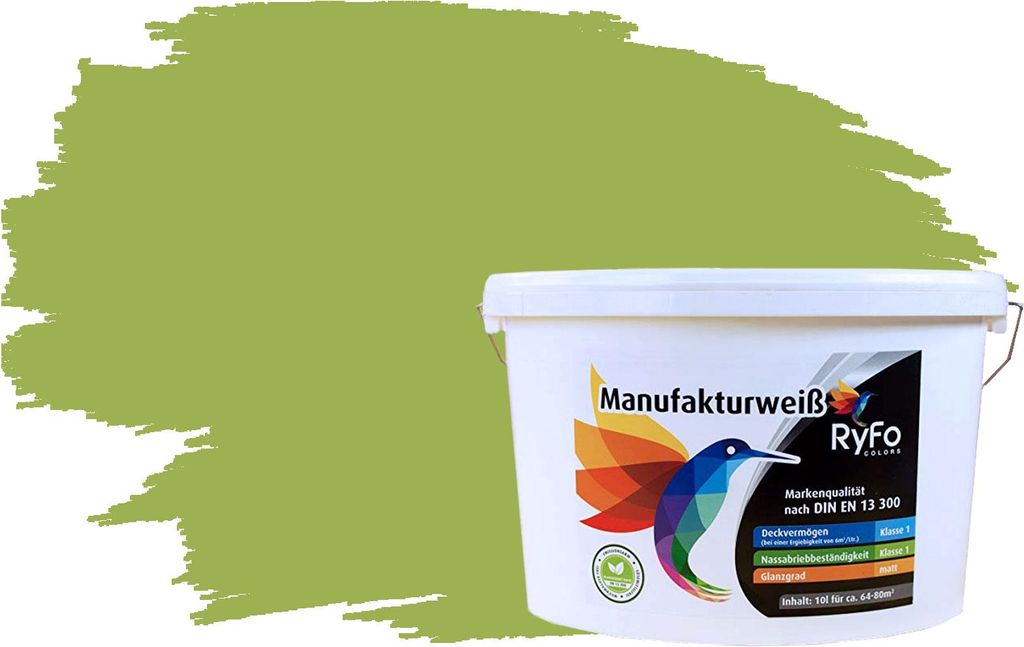 RyFo Colors Bunte Wandfarbe Manufakturweiß Olivgrün 10l - weitere Grün Farbtöne und Größen erhältlich, Deckkraft Klasse 1, Nassabrieb Klasse 1