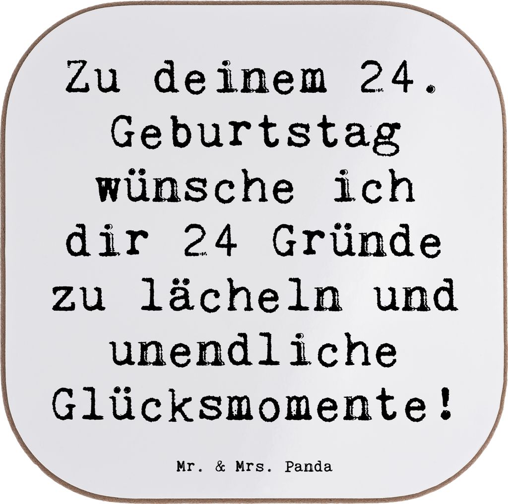 Mr. & Mrs. Panda Untersetzer für Gläser Spruch 24. Geburtstag Glück - Weiß - Geschenk, Coaster, Tassenuntersetzer, Tischuntersetzer, Wünsche, ...