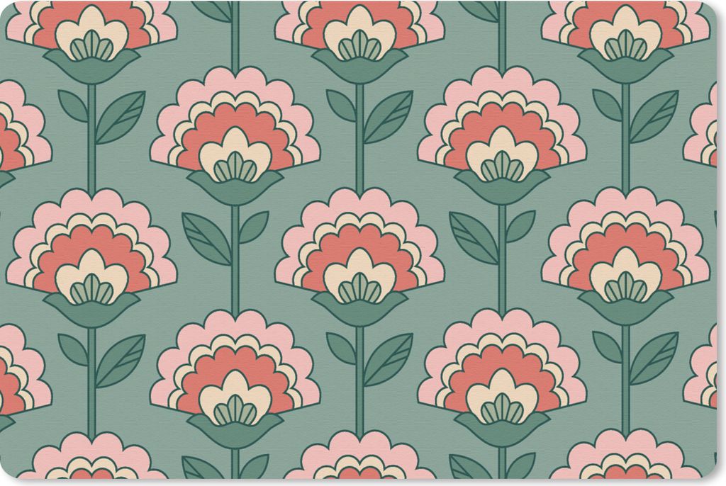 MuchoWow Schreibtischunterlage Blumen - Retro - Muster 60x40 cm - XXL Mauspad - Großes Mauspad