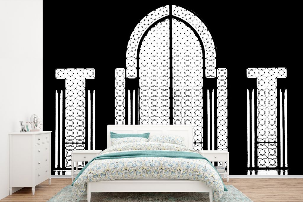 MuchoWow Fototapete für Wohnzimmer oder Schlafzimmer Wandtapete Vinyl Motivtapete Schwarz - Weiß - Fenster - Mensch - 600x400 cm - Vinyltapeten