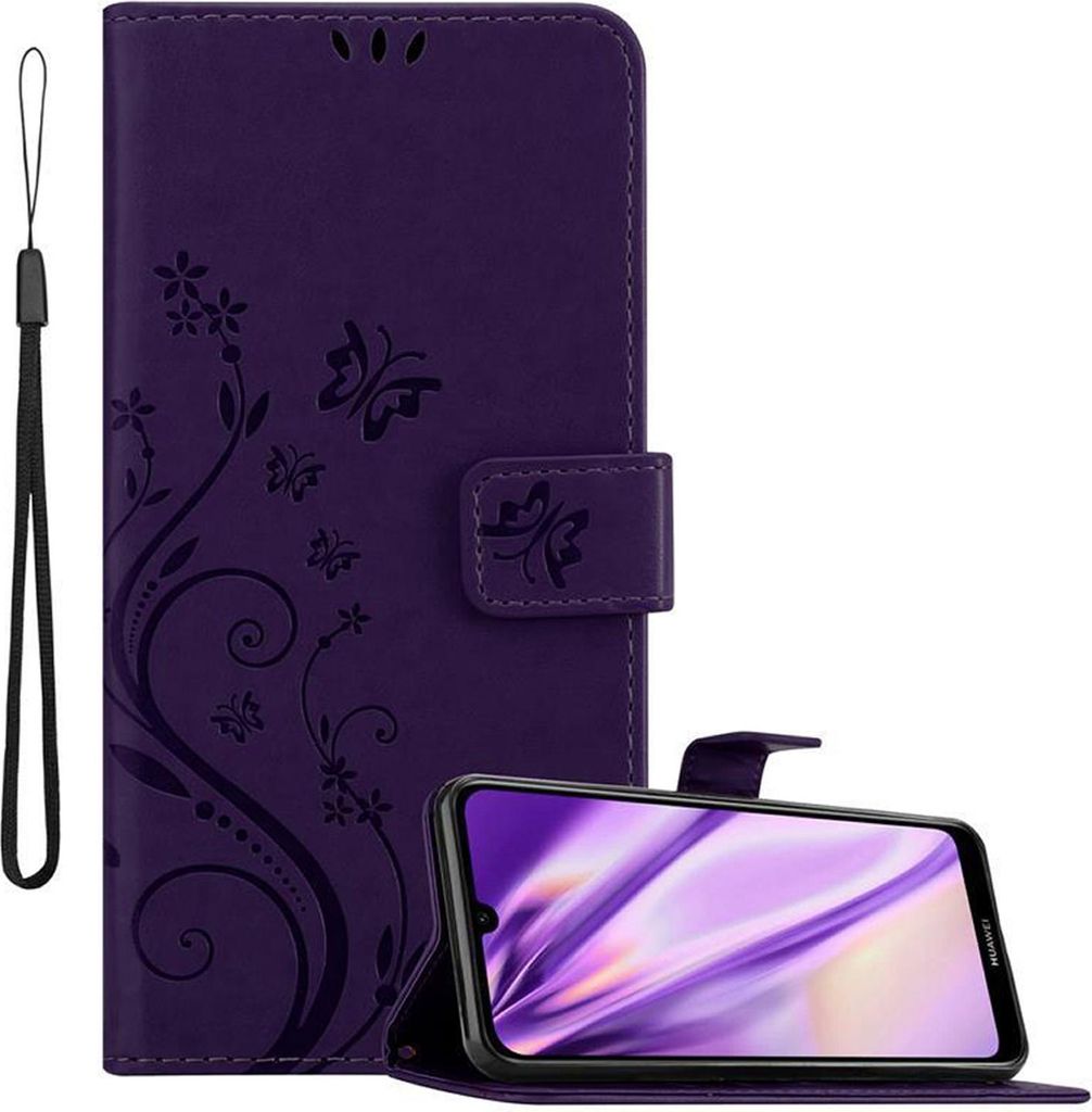 Cadorabo Hülle für Huawei Y6 2019 Schutz Hülle in Lila Schutzhülle Handy Hülle Etui Case Blumen Flower