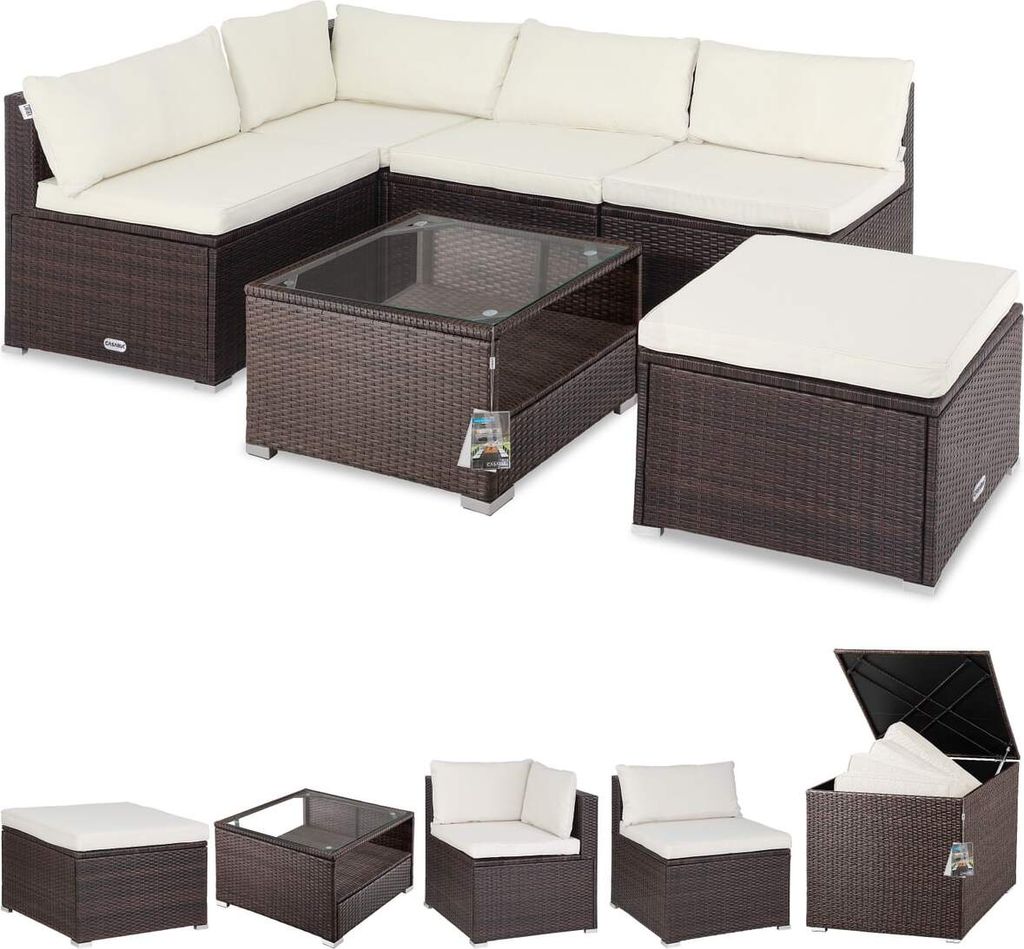 CASARIA Gartenmöbel Set Lounge inkl. Auflagenbox 318L Wetterfest mit Tisch Auflagen Terrassenmöbel Outdoor Polyrattan Garten Balkon Sitzgruppe ...