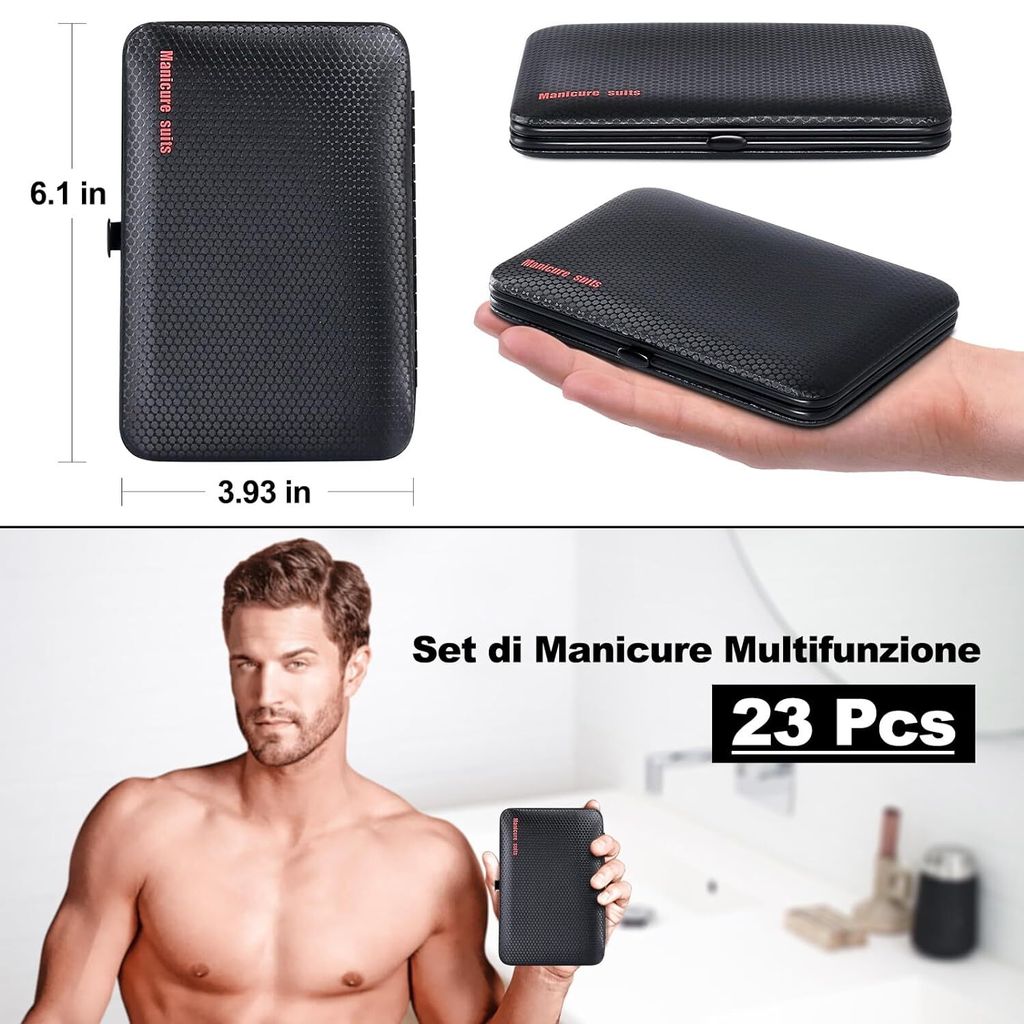 HANTEKAS Maniküre-Set 9-in-1 Für Männer & Frauen – Edelstahl Nagelknipser & Pediküre-Werkzeuge Mit Ledertasche, Praktisch Für Reise & Alltag