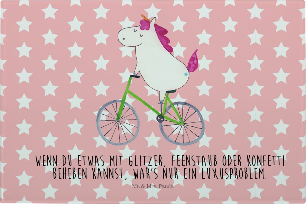 Mr. & Mrs. Panda Hackbrett Einhorn Radfahrer - Rot Pastell - Geschenk, Rad, Unicorn, Schneidplatte Glas, Bike, Küchenbrett, schneidbrett, Schneide...