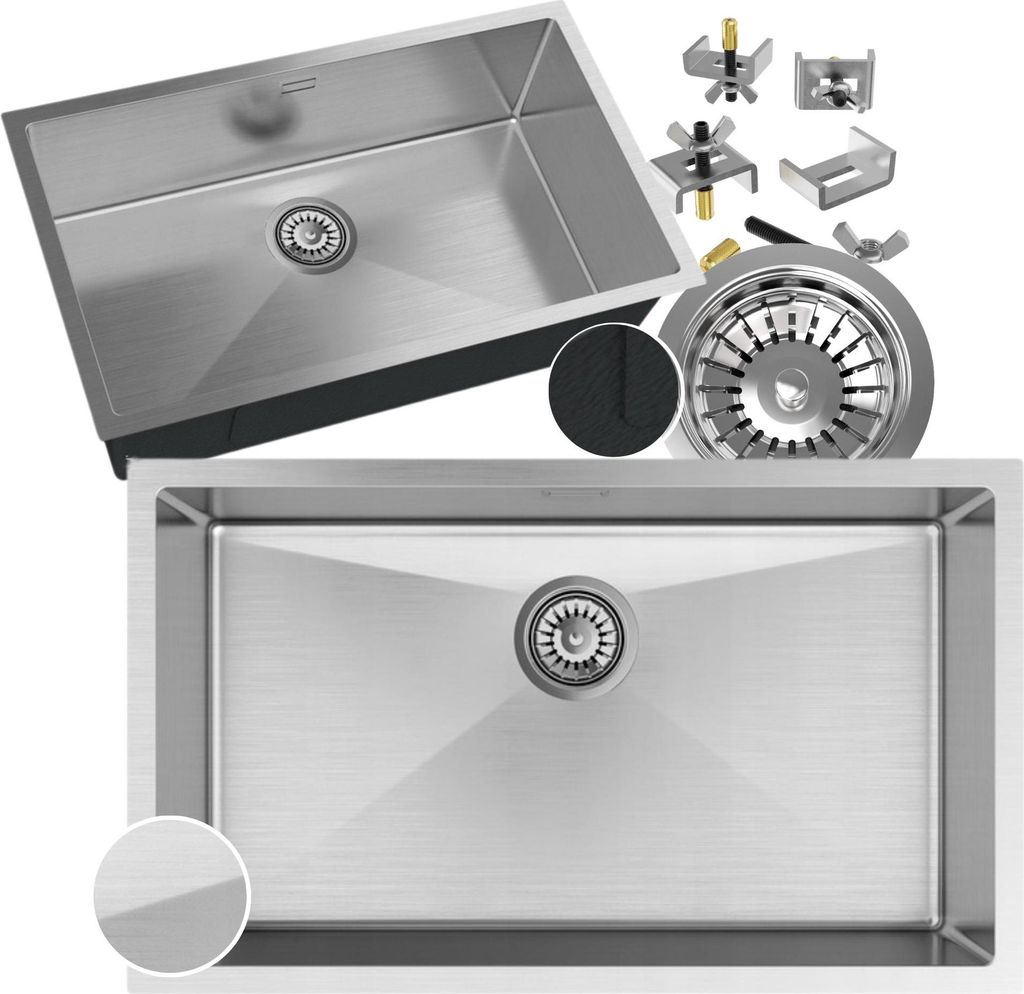 Granitan | Stahlspüle - Spülbecken 1-Kammer - 74,8x44,7x21,5 cm - Rechteckig - Silber - Bari