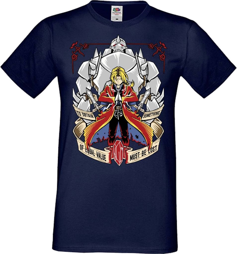 Herren T-Shirt Manga Anime Fullmetal Alchemist Edward Elric Fullmetal Edward, Man S / Dunkelblau
